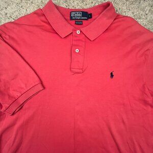 Polo Ralph Lauren Shirt Large Red Orange, Black Pony Logo Casual Rugby Mens